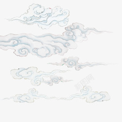 手绘中国风白蓝色云彩素材