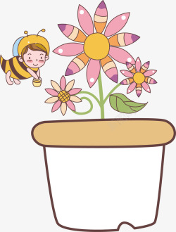 卡通鲜花与蜜蜂素材