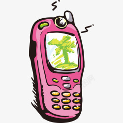 手绘粉红色手机模型素材