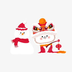 中国风雪人舞狮图素材