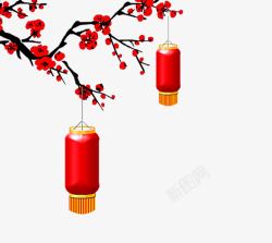 中国风红色灯笼梅花素材