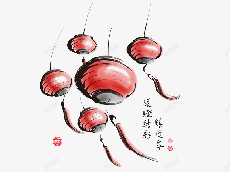 水墨灯笼png免抠素材_88icon https://88icon.com 水墨 水彩 灯笼