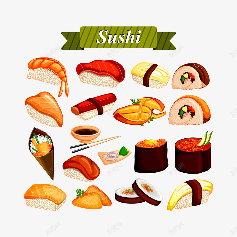 美味日本寿司png免抠素材_88icon https://88icon.com 手绘食物 日本寿司 美食 背景装饰 食物 饭团