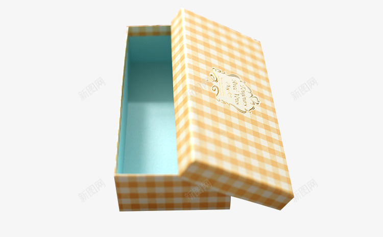 打开的长条礼盒png免抠素材_88icon https://88icon.com 包装彩盒 带盖子礼盒 格子礼盒 黄色格子图案