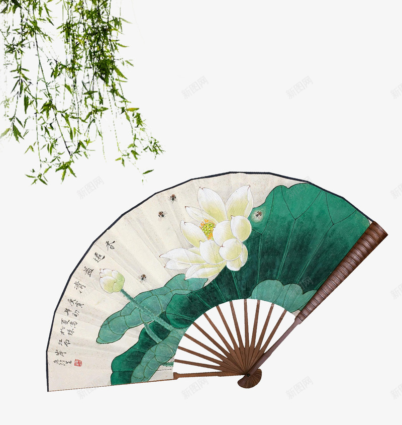 荷花扇子png免抠素材_88icon https://88icon.com 中国风 扇子 树叶 荷叶 荷花扇子