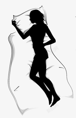 黑白插图睡着的女人剪影素材