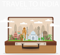 手提箱印度旅游海报矢量图素材
