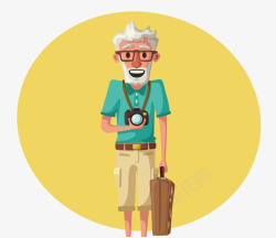 拖黄色行李箱卡通老年人旅游矢量图高清图片