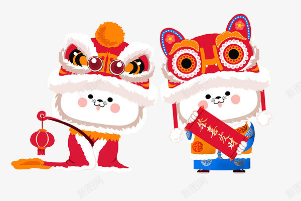 双猫拜年png免抠素材_88icon https://88icon.com 中国风 卡通手绘 可爱画风 字画 新年氛围 灯笼 装饰