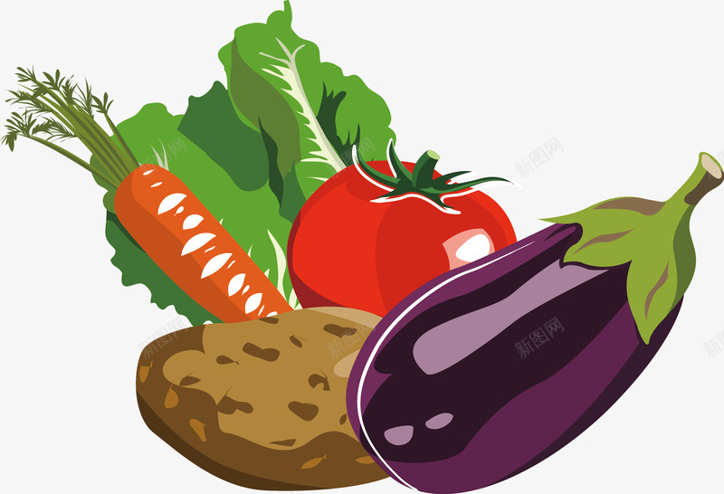 卡通手绘蔬菜png免抠素材_88icon https://88icon.com 健康绿色蔬菜 有机蔬菜 洗蔬菜 矢量源文件 紫色美味茄子 美味的土豆 美味的西红柿