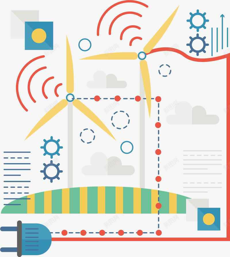 卡通信号图矢量图ai免抠素材_88icon https://88icon.com 信号 发电 圆圈 无线 蓝色 虚线 风力 矢量图