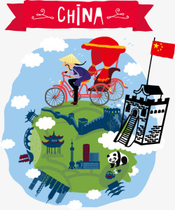 涓婄彮镞中国旅游景点介绍海报矢量图高清图片