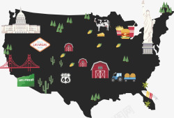 美国旅游地标地图矢量图素材
