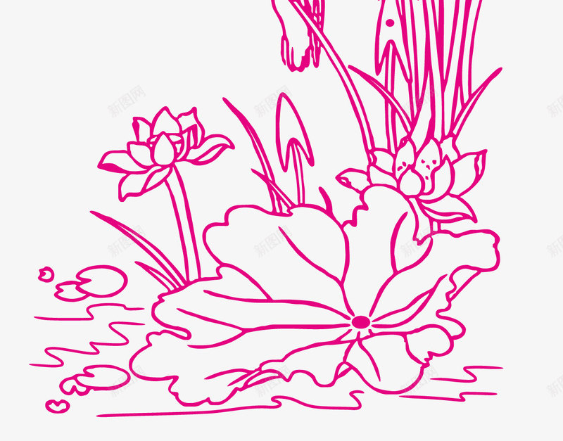 线条荷花png免抠素材_88icon https://88icon.com 中国风线条荷花