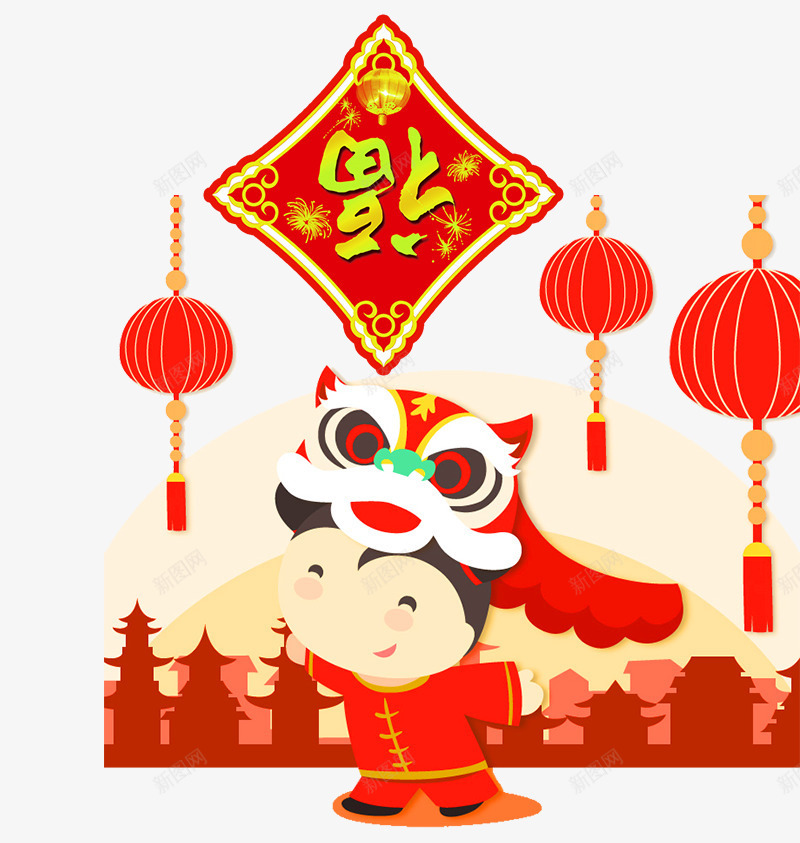 新年元素中国风娃娃psd免抠素材_88icon https://88icon.com 中国风 娃娃 新年 灯笼 福 红色