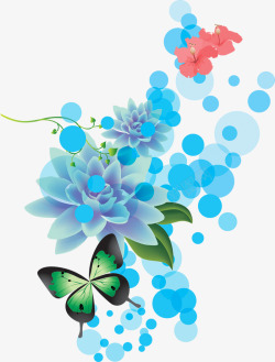 手绘蓝色夏日圆圈花朵素材