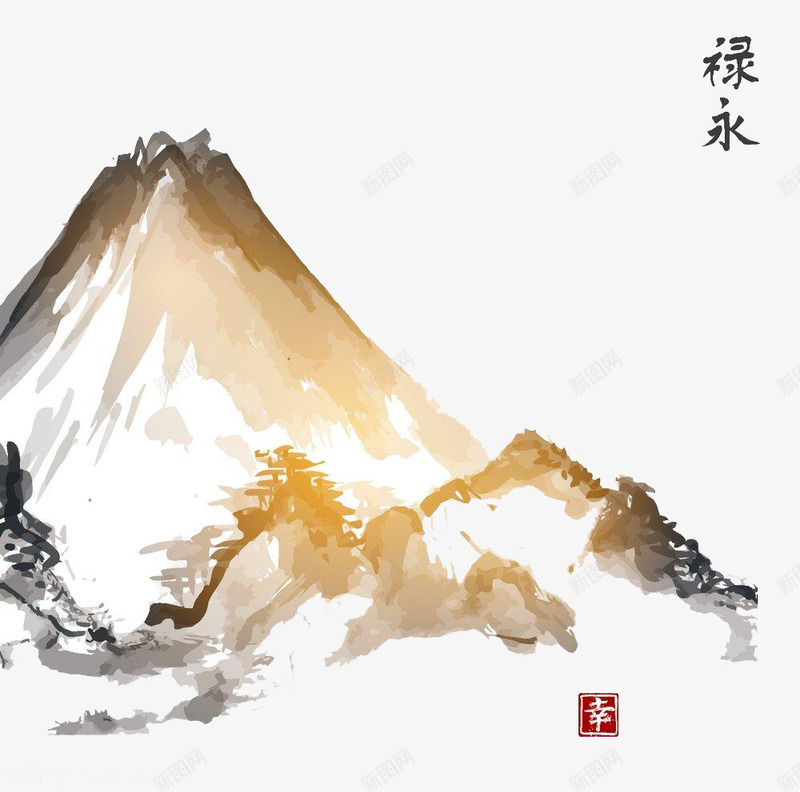 日本水墨山峰png免抠素材_88icon https://88icon.com 卡通动物 国画 彩绘动物 手绘动物 日本水墨山峰 高清免扣素材