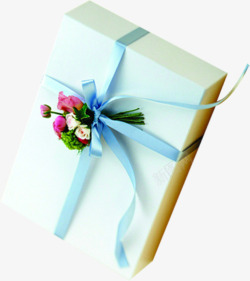 蓝色清新礼盒花朵素材