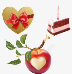 爱心礼盒苹果和蛋糕素材