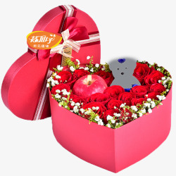 礼盒小熊玫瑰花红苹果素材