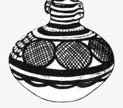 手绘黑白圆形网格古代陶罐图素材