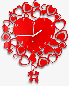 创意手绘简约红色爱心形状的时钟素材