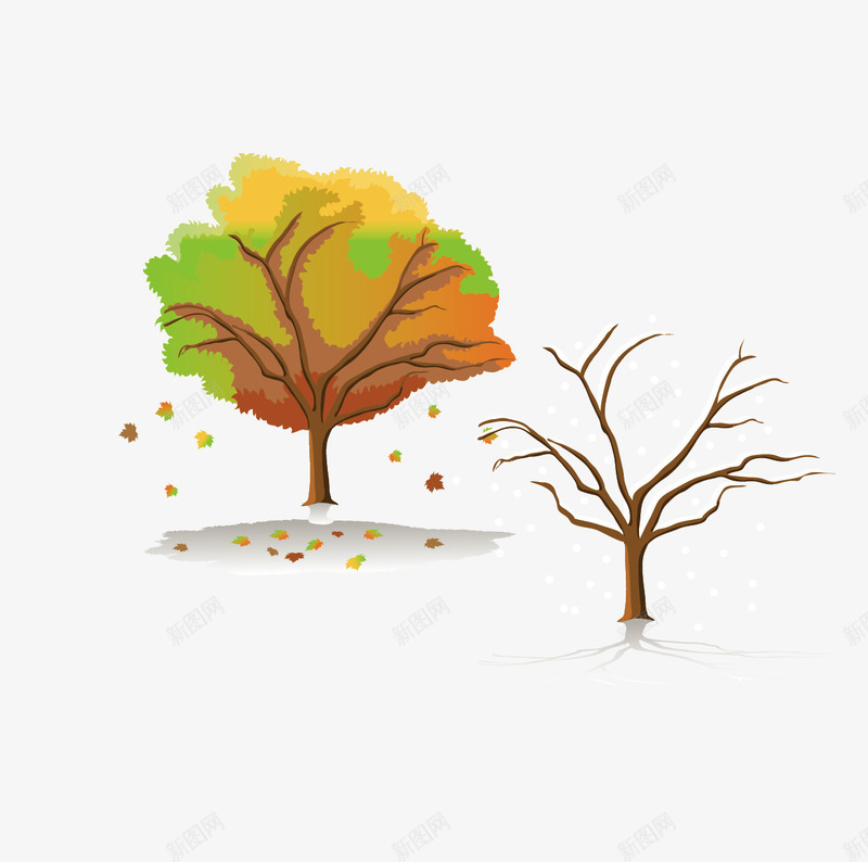秋天的树和冬天的树png免抠素材_88icon https://88icon.com 冬天 树木 秋天 落叶