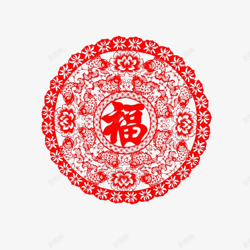 年年有福png免抠素材_88icon https://88icon.com 剪纸 福 红色 荷花 莲花