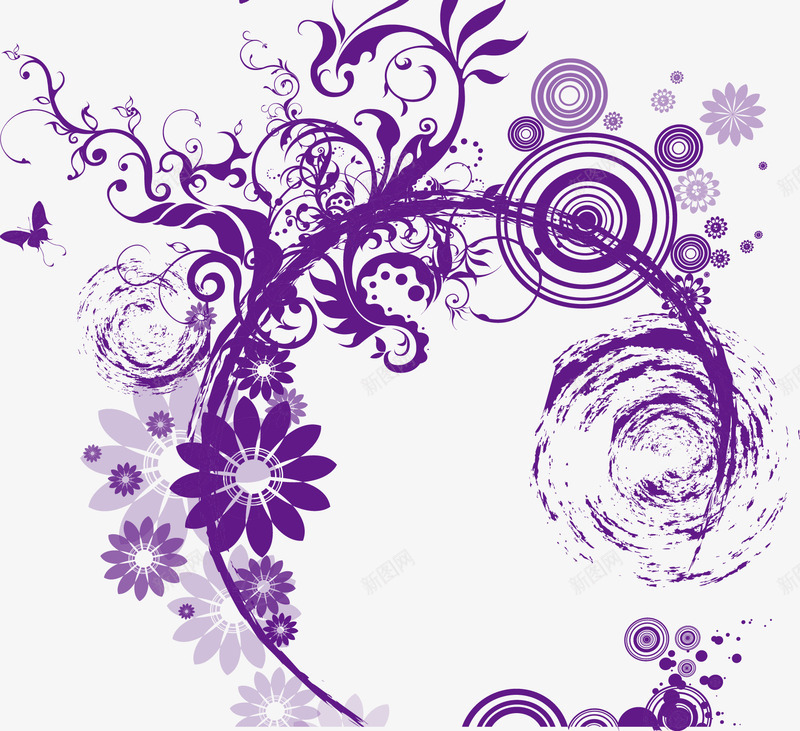 紫色花草纹理矢量图ai免抠素材_88icon https://88icon.com 圆圈 植物 波纹 花朵 装饰 矢量图