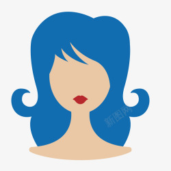 蓝色长发女士假发模型矢量图素材