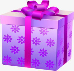 手绘紫色花纹礼盒素材