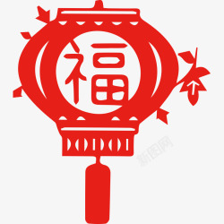 中国风红色福字灯笼剪纸素材
