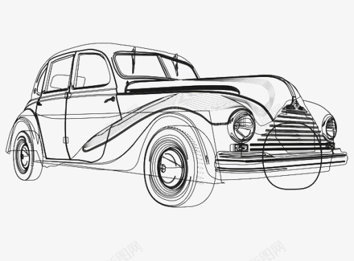 手绘汽车老式汽车手绘线稿图标图标