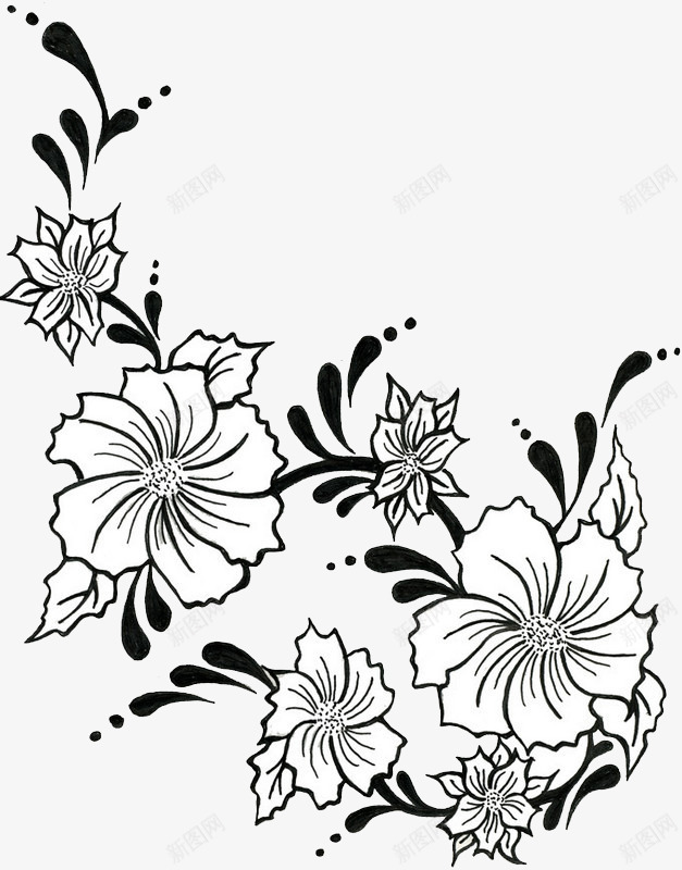 手绘黑白花朵png免抠素材_88icon https://88icon.com 免费手绘素材 手绘 花儿 花朵 黑白手绘