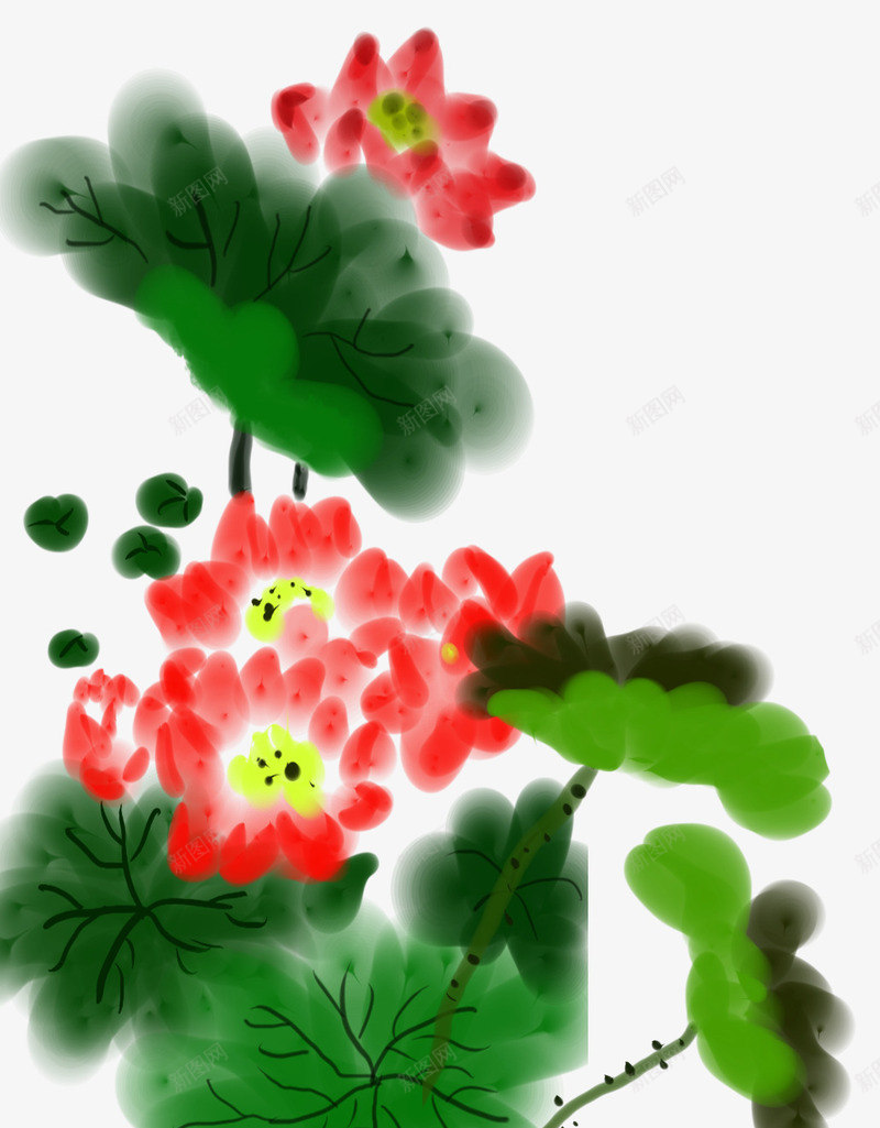 中国风水墨荷花插画psd免抠素材_88icon https://88icon.com 中国风 夏天 夏日荷花 花卉 荷叶 荷花 装饰图案