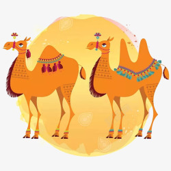 卡通手绘黄色沙漠骆驼埃及旅游p素材