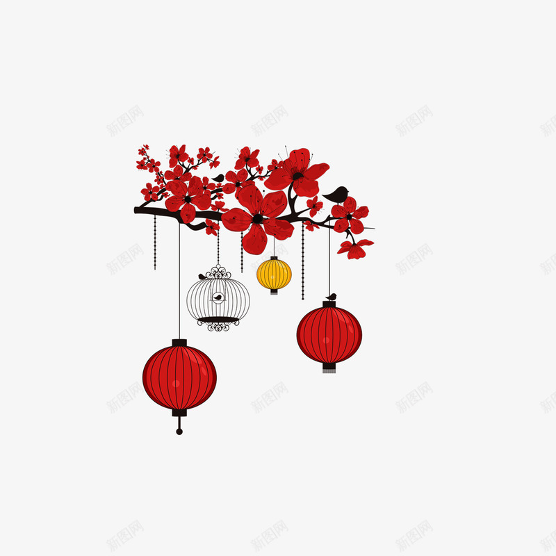 红梅花灯笼png免抠素材_88icon https://88icon.com 传统手艺 喜庆 复古 春假用品 窗纸 红梅花