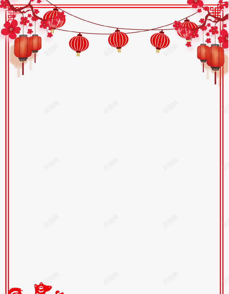 红色灯笼挂饰边框png免抠素材_88icon https://88icon.com 挂饰 新年 新年图框 新春 框 灯笼 红色 花朵 装饰 边框