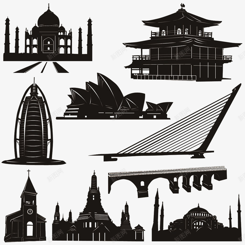 世界著名标志建筑png免抠素材_88icon https://88icon.com 标志建筑 著名的 黑白