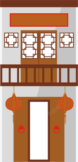 护栏日本古代建筑矢量图素材