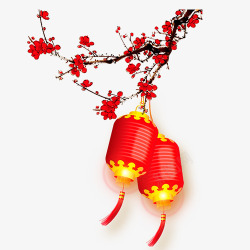 红色喜庆中国风梅花灯笼素材