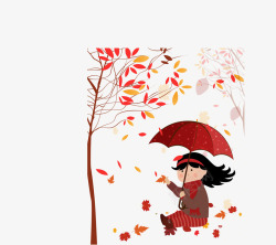 儿童落叶伞下的女孩矢量图高清图片