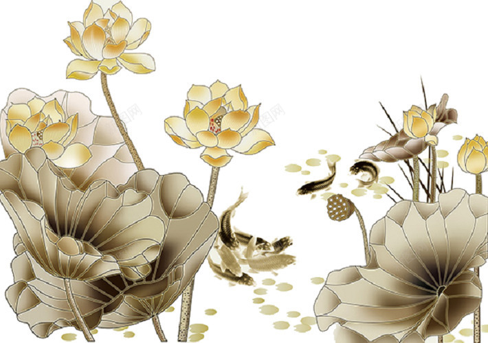 池塘荷花png免抠素材_88icon https://88icon.com 优美 小鱼 白色 荷花