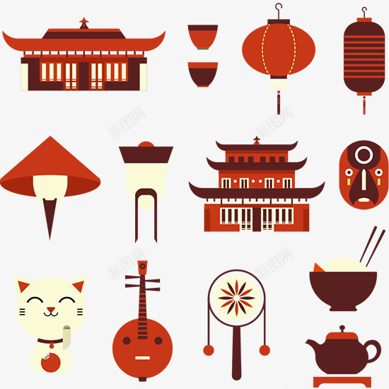 中国风格古典装饰物png免抠素材_88icon https://88icon.com 灯笼 玩具 红色 脸谱
