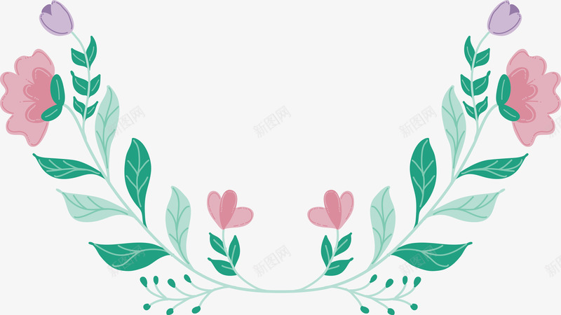 可爱花藤标题框png免抠素材_88icon https://88icon.com 可爱风 植物 植物边框 矢量png 粉色花朵 绿色树叶