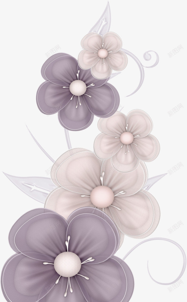 紫色丝绸花曲线装饰png免抠素材_88icon https://88icon.com 丝绸花 紫色 花