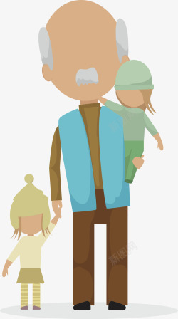 爷孙卡通抱小孩的老头平面装饰矢量图高清图片