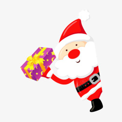 卡通红色圣诞老人紫色星星月亮礼盒素材