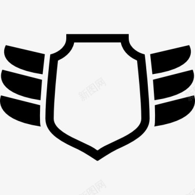 盾牌形状象征性的屏蔽带翅膀的图标图标