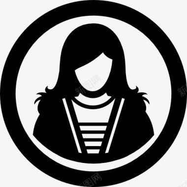 女性用户长头发的一个圆圈内图标图标